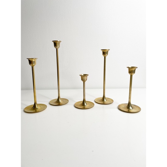 vintage brass graduated taper candle holders 5 pc